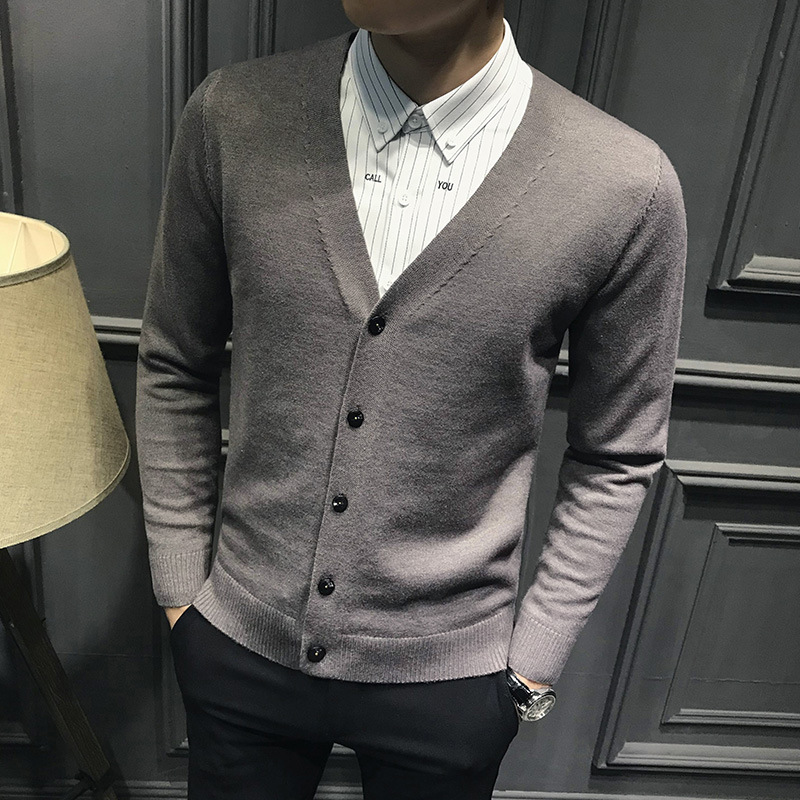 秋季新款长袖针织开衫外套男韩版修身青年潮流搭配衬衫毛衣