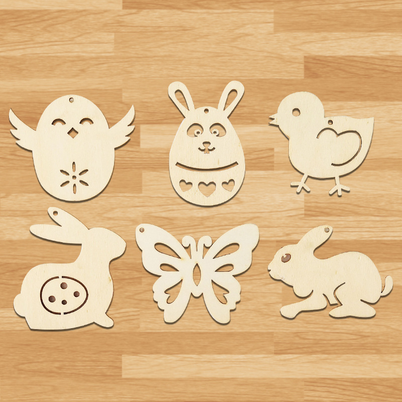 复活节派对木片挂件 木质鸡蛋儿童手绘diy木片宝宝涂鸦动物挂饰