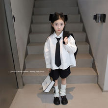 女童白衬衫2023秋装新款韩版中大童洋气翻领长袖高级学院风JK服潮