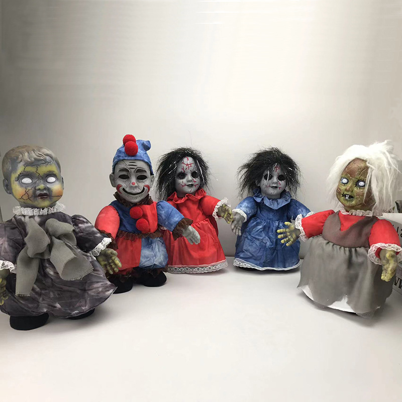 万圣节电动鬼娃娃批发鬼节密室道具酒吧摆件发声走动恐怖娃娃玩具