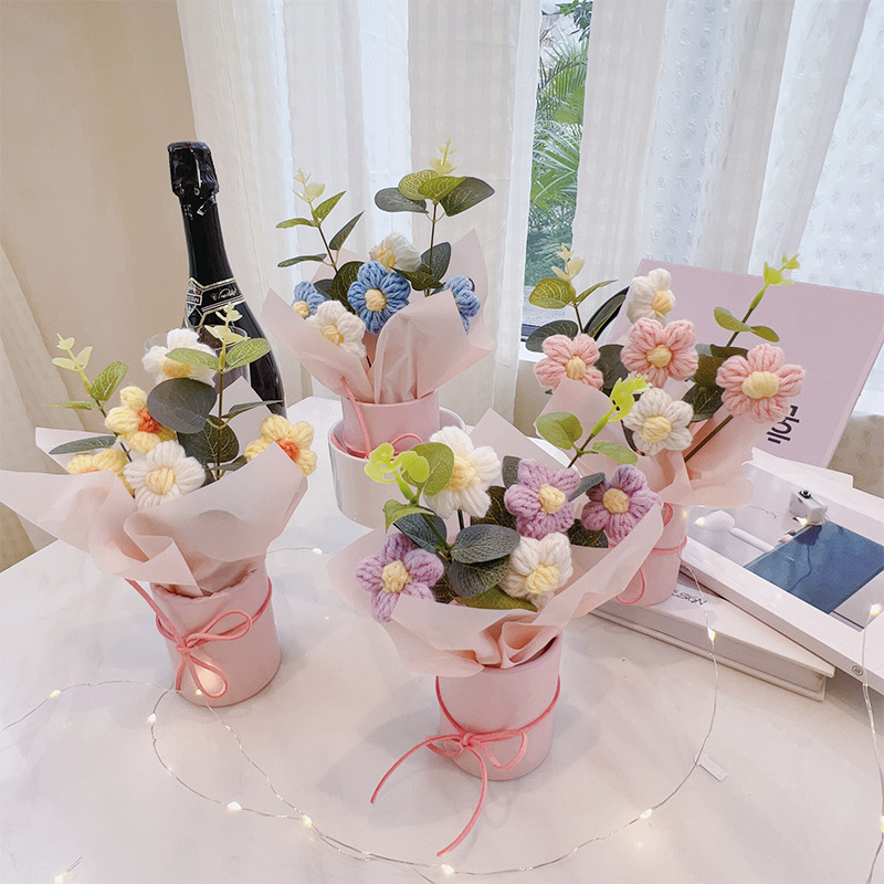 圣诞节花束单支手工毛绒小花束生日礼物送女生闺蜜毕业花束情人节