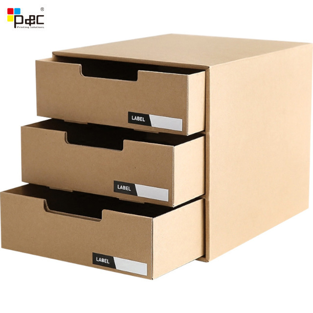 热销办公室瓦楞纸收纳盒3层分隔资料收纳盒桌面抽屉收纳箱-阿里巴巴