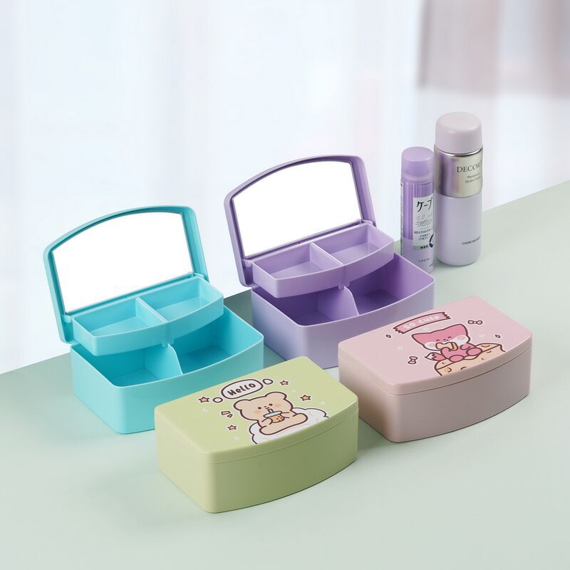 17610004 Xiufunny Home Square Table Mirror Storage Box Cute Cartoon Cosmetic Case