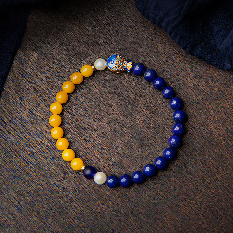 蜜蜡手链6mm单圈diy女款搭配青金石手串珐琅饰品女友礼物饰品