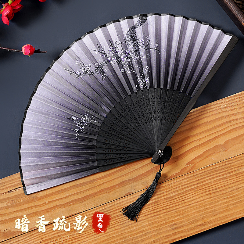 Antique Fan Folding Fan Chinese Style Han Costume Cheongsam Men and Women Dance Summer Portable Portable Folding Tassel Small Folding Fan