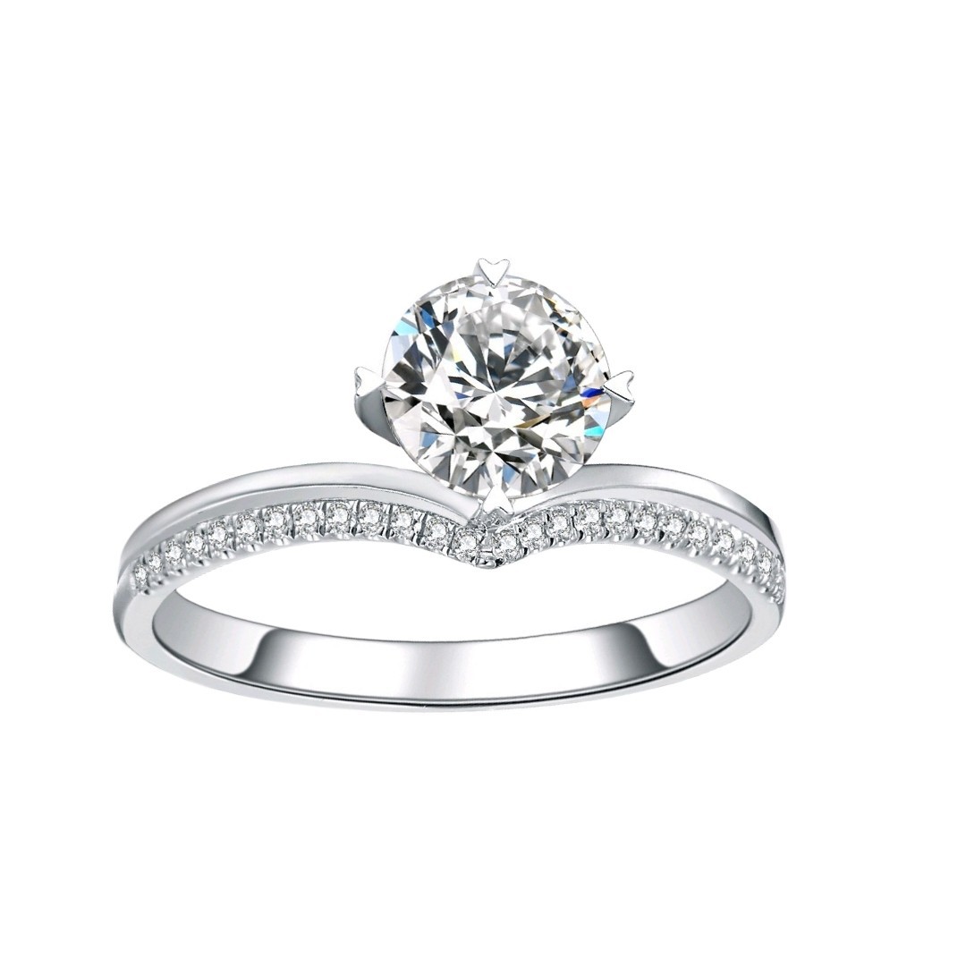 18k白金1克拉皇冠钻石戒指戒托求婚结婚钻戒托女新款不含主石