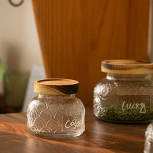 复古玻璃乌檀木密封罐 浮雕厨房储物罐食品咖啡豆收纳防潮茶叶无