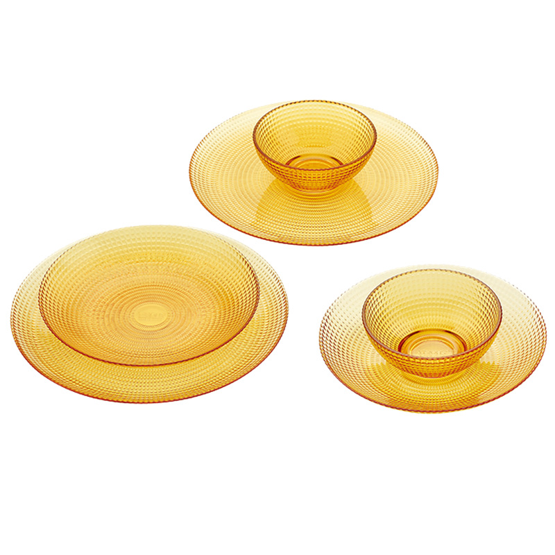 康宁透明玻璃餐具6件套晶莹系列进口碗盘套装琥珀色-阿里巴巴