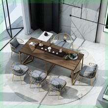 GPW5现代简约新中式茶桌椅组合阳台办公室岩板大板实木家用小型泡