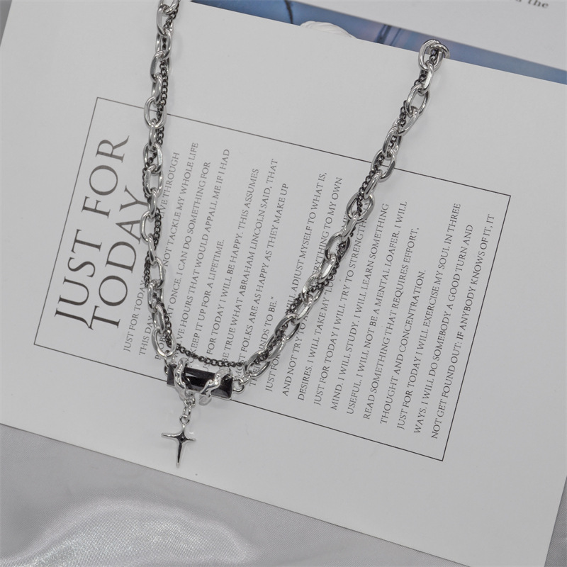 European and American Simple Black Zircon Niche Design Cross Stitching Advanced Fashion Disco Titanium Steel Clavicle Chain Necklace