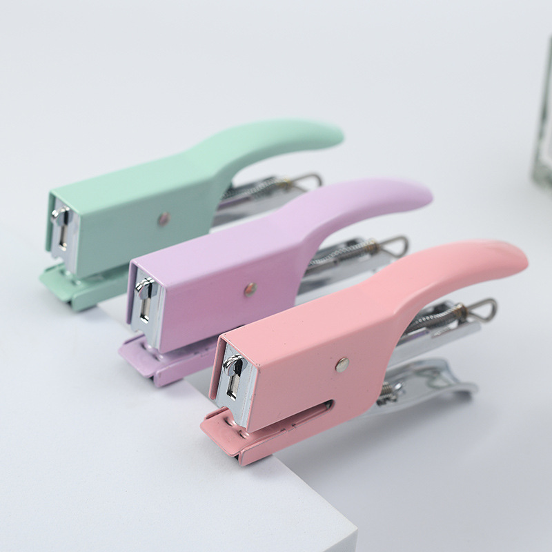 Macaron Color Metal Hand-Held Stapler No. 10 Labor-Saving Take out Take Away Bookbinding Machine Small Size Office Stapler