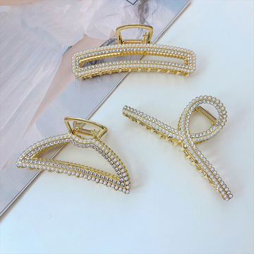 网红金属抓夹女大号鲨鱼夹子头饰轻奢珍珠发夹后脑勺气质发卡发饰