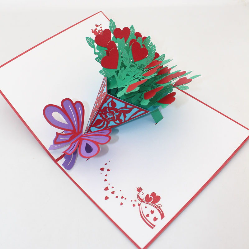 爱心花束3d立体贺卡雕刻镂空七夕情人节教师节母亲节送老师定制