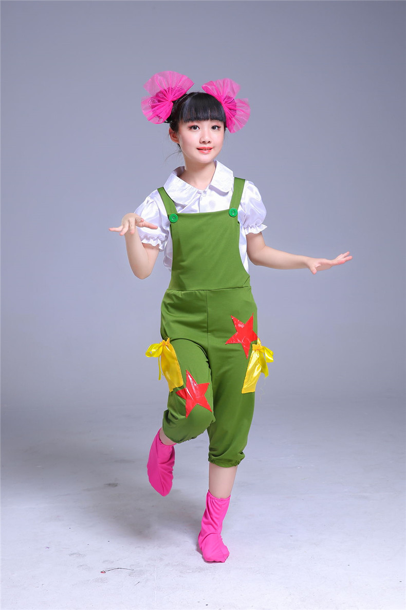六一儿童背带裤演出服小荷风采天天向上舞蹈服装幼儿表演服演出服