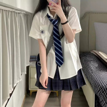 学院风JK制服短袖衬衫女基础款校供感刺绣白色衬衣女百搭宽松上衣