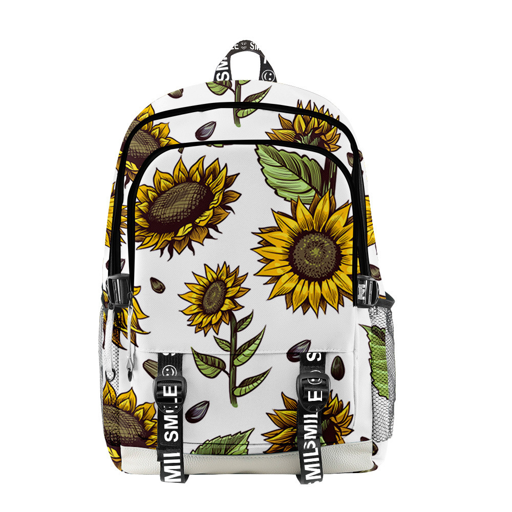 2021开学季批发 向日葵3d彩印旅行出游大容量双肩背包 定制logo
