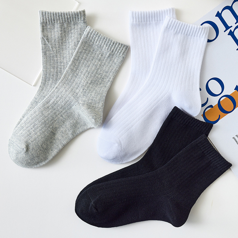 Children's Black Mid-Calf Length Socks White Students' Socks Cotton Medium and Large Children's Socks Spring, Autumn and Summer Boys' Socks Thin Girls