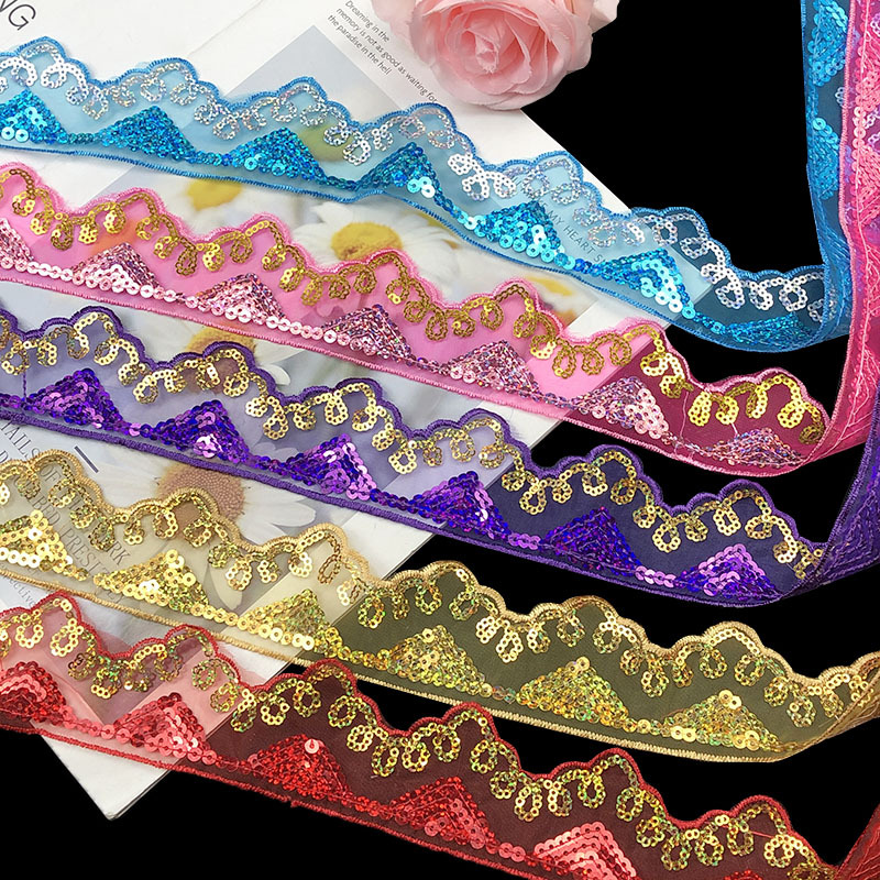 in stock supply wholesale embroidery curtain mesh sequins lace triangle sequins edge/accessories accessories lace