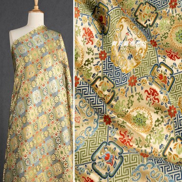 窗花如意宋锦织锦缎提花面料 复古中式外套马甲老钱风服装diy布料