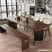 亚克力悬浮黑胡桃木餐桌椅组合诧寂风长方形实木书桌现代简约饭桌