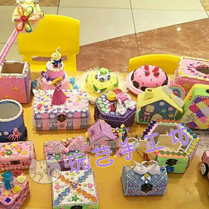 手工diy彩泥儿童玩具轻粘土木质首饰盒雪花泥宝盒珍珠泥白胚模具