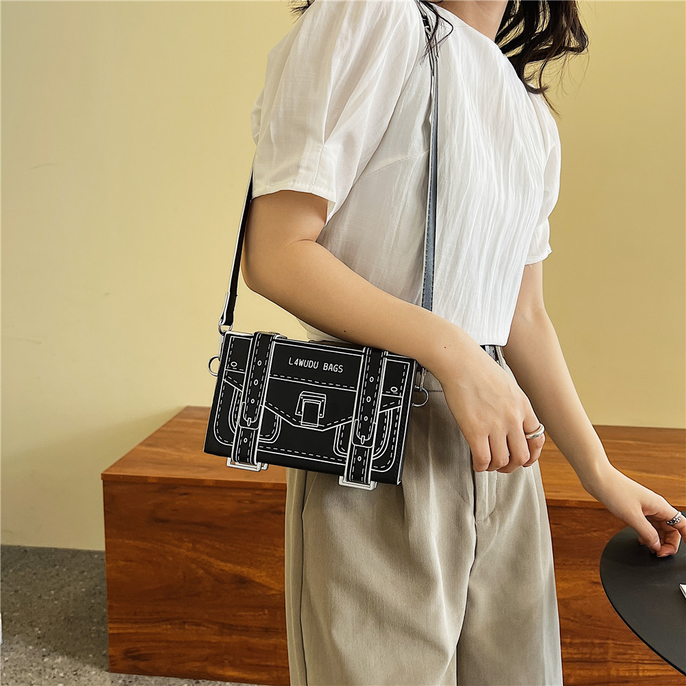 Cartoon Box Bag Female 2022 New Internet Celebrity Ins Trendy Textured One-Shoulder Bag Personality Crossbody Small Square Bag Female