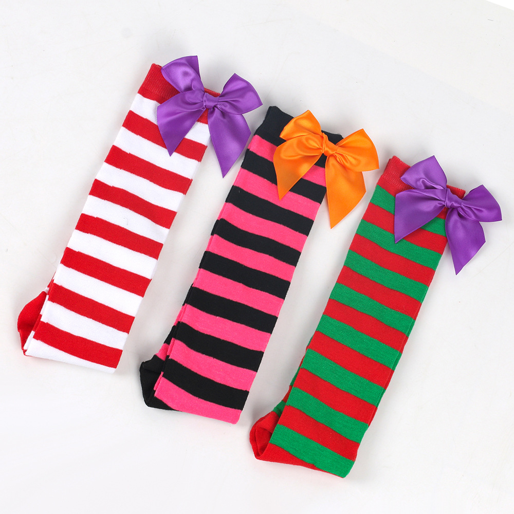 Cross-Border Children's Halloween Socks New Girls Thigh High Socks Knee Socks European and American Purple Bow Long Socks