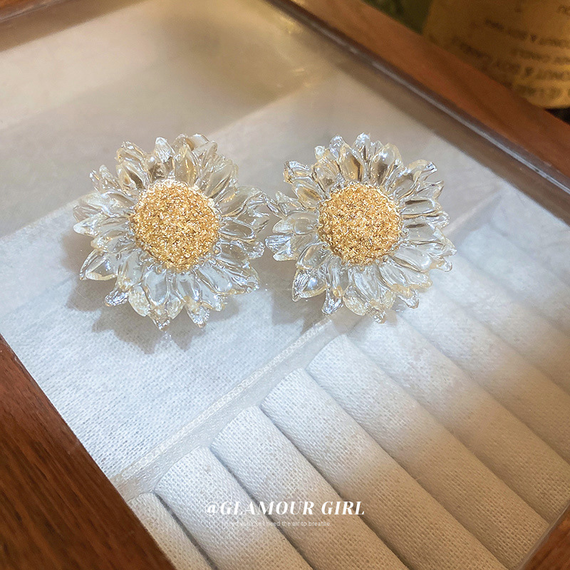 Silver Needle Transparent Flower Earrings Korean Fresh Fashion Personality Ear Stud Sunflower Sweet Mori Earrings Wholesale