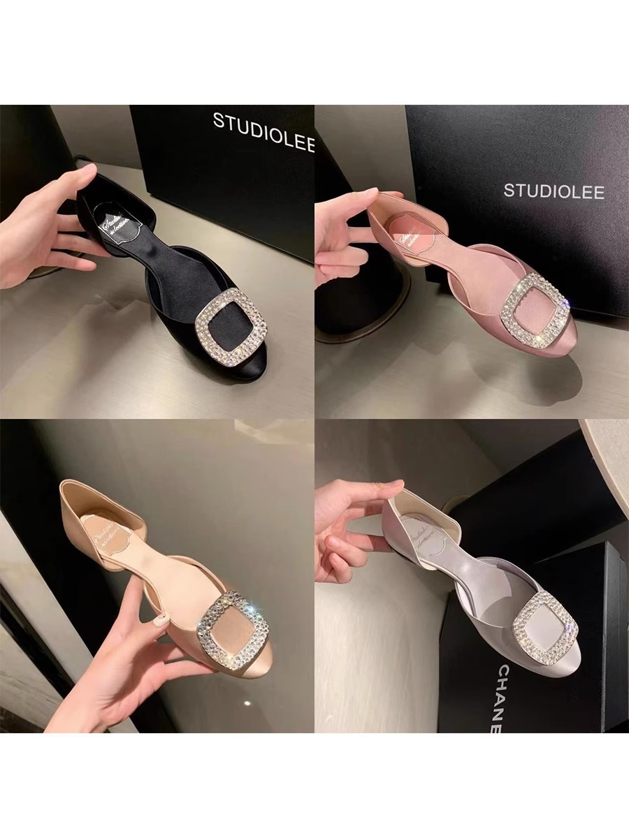 葡萄妈studiolee 幻梦水晶～仙气圆头方钻饰中空凉鞋