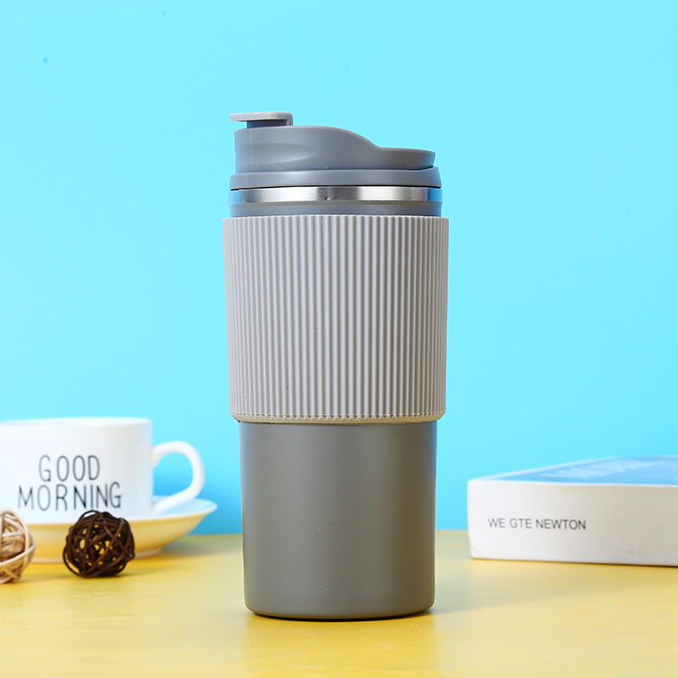 304 Stainless Steel Silicone Leather Case Coffee Cup Easy to Carry Office Thermos Cup Manufacturers Send Printable Logo on Behalf
