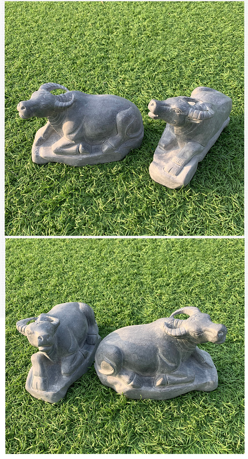 石雕水牛青石卧牛摆件石牛一对石材雕刻精雕工艺品生肖石头牛