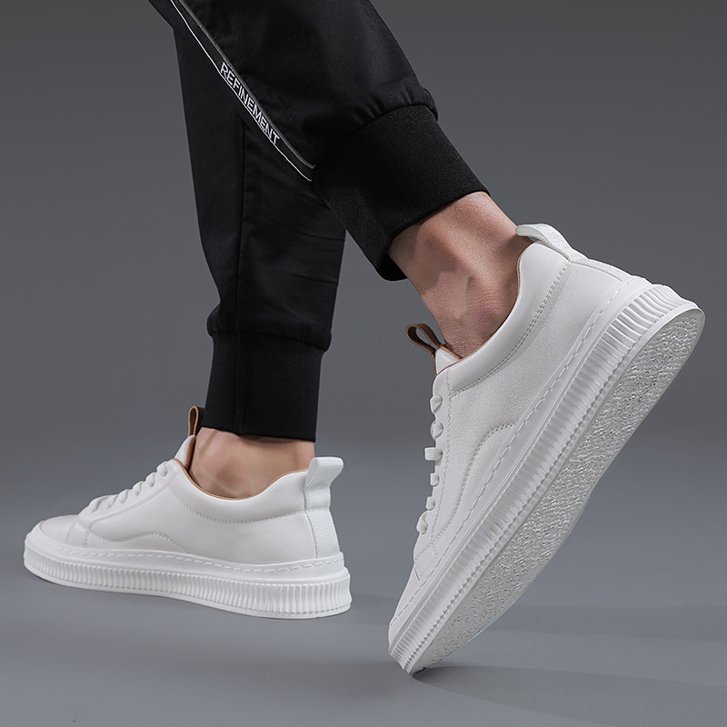 Fashion Brand Men's Shoes 2024 Spring Thick-Soled Men's Korean-Style Versatile Sports Board Shoes Genuine Leather Casual White Shoes