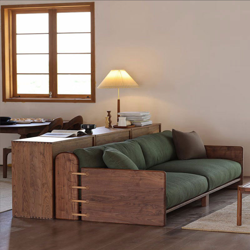 全实木客厅北美黑胡桃木沙发组合小户型复古樱桃木简约三人位沙发