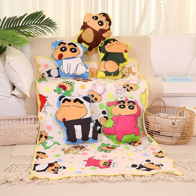 可爱卡通小新抱枕毯子两用二合一学生办公午休空调毯午睡车载毛毯