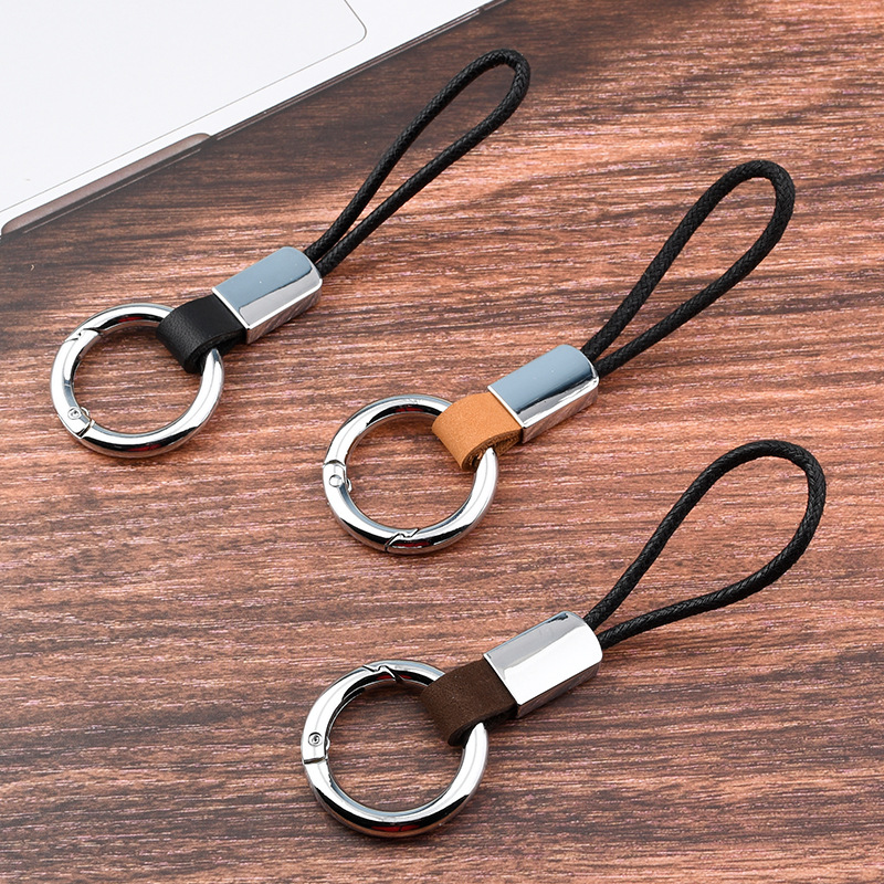 Creative Wax Rope Car Key Ring Genuine Leather Vegetable Tanning Leather Broken Ring Man Waist Mounted Anti-Lost Key Pendant Gift