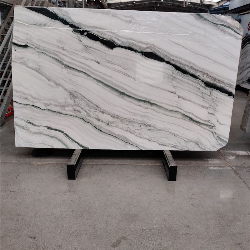 黑白相间黑纹大理石背景墙熊猫白自助餐台石材现代沙发背景屏风