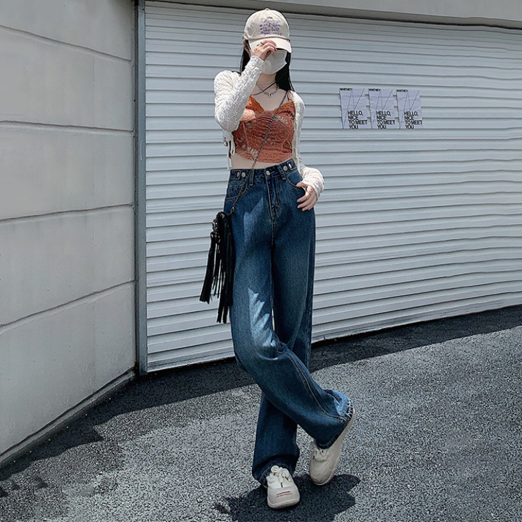 Korean Style Casual High Waist Wide Leg Jeans Spring/Summer New Retro Straight-Leg Pants Slimming Mopping Jeans for Women 2023