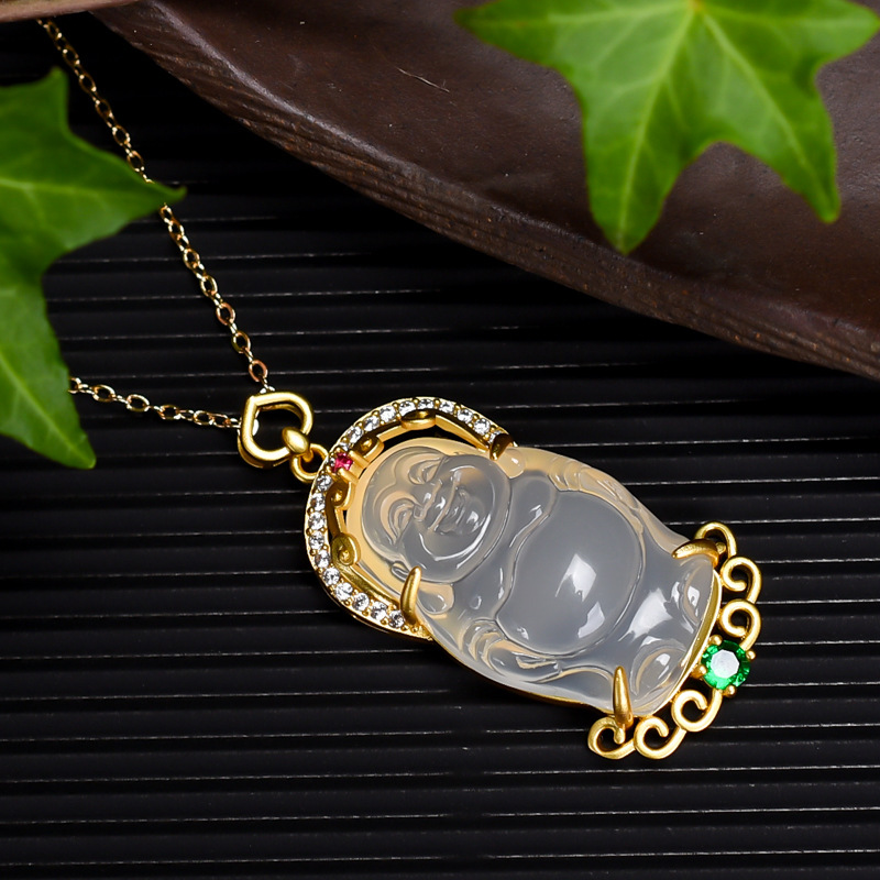 玉髓吊坠白冰玉髓站佛豪华镶嵌玉佛快手直播女款玉石吊坠