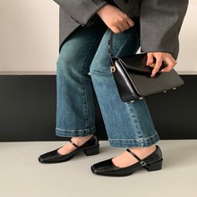 2023年韩版秋季新款时尚粗跟一字带玛丽珍鞋浅口气质女单鞋