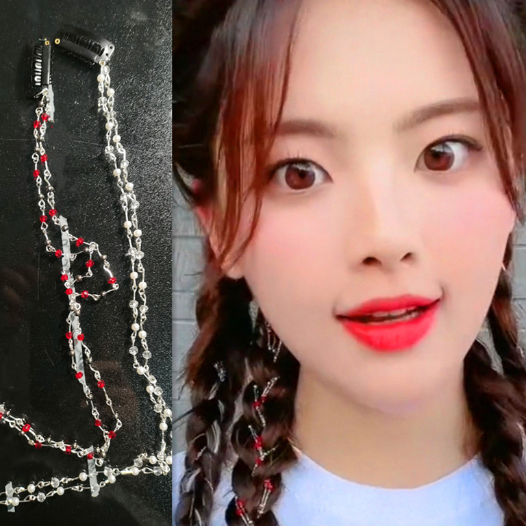 杨超越抖音同款红色白色水晶串珠编发发夹发链夏季超仙流苏绑发辫