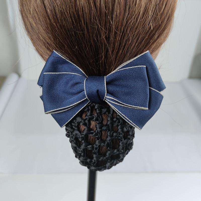 新款牛仔布头花职业发网护士空姐酒店服务员前台工作上班发夹批发