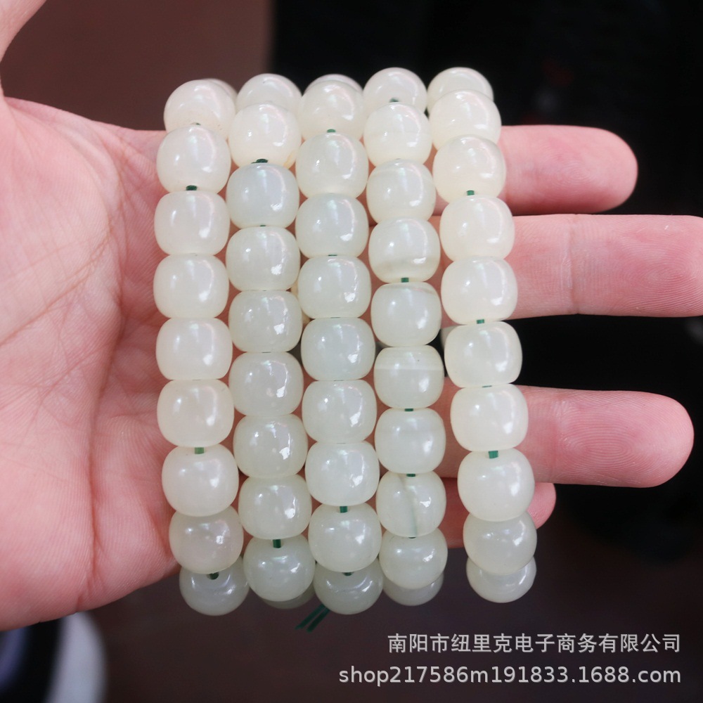 玉石手链阿富汗玉老型珠男女款手串和田玉色青白料玉串直播货源