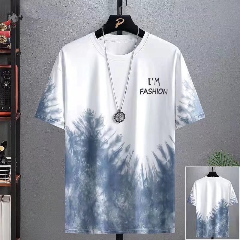 Short-Sleeved T-shirt Men's 2021 Summer New Korean Style Slim Fit Fashion Trendy Gradient Splash Ink Thin Top Men's Clothing