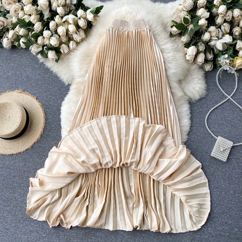 High-End Women's Dress New Fashionable Light Luxury Heavy-Duty Pleated Mid-Length A- line Skirt Spring Pleated Skirt