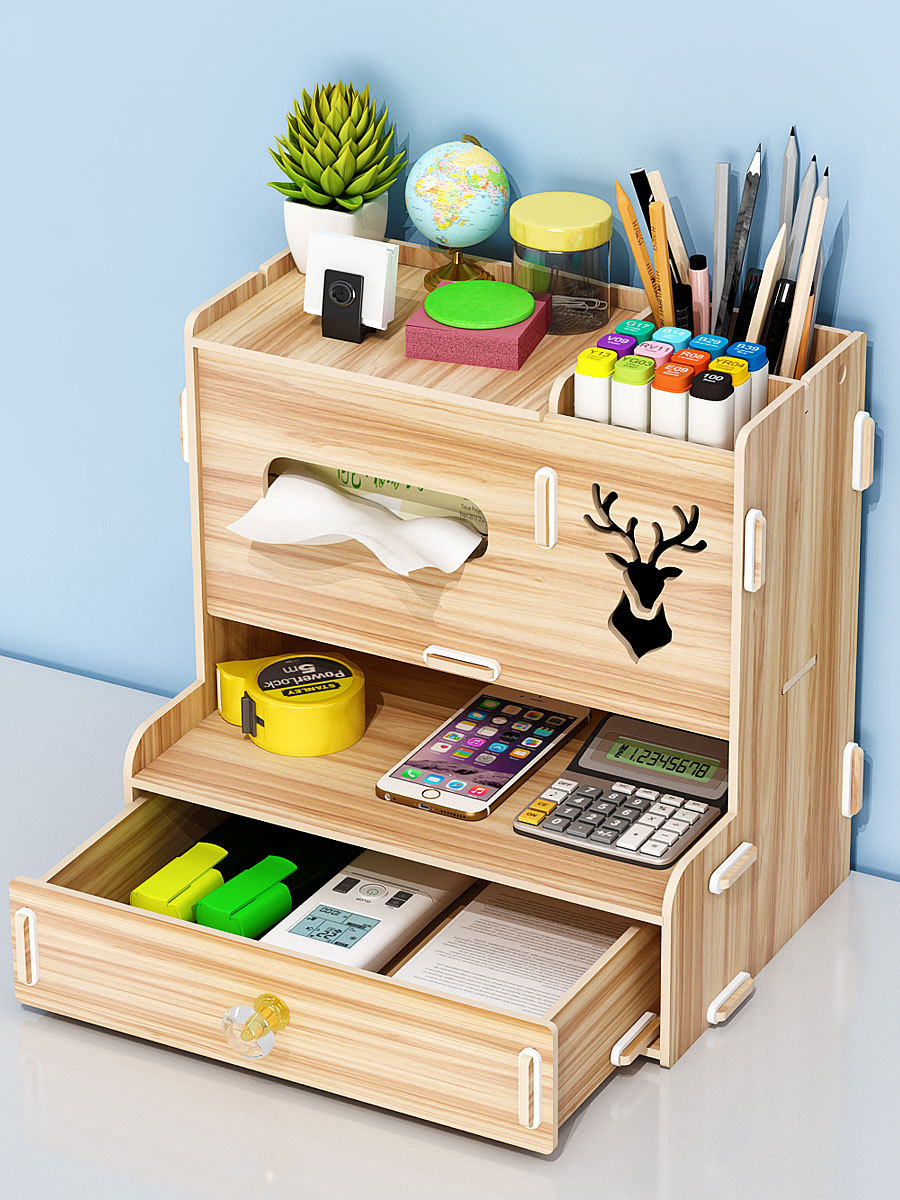 笔筒办公室桌面收纳盒女生可爱儿童二次元摆件艺术学生笔架抽纸盒