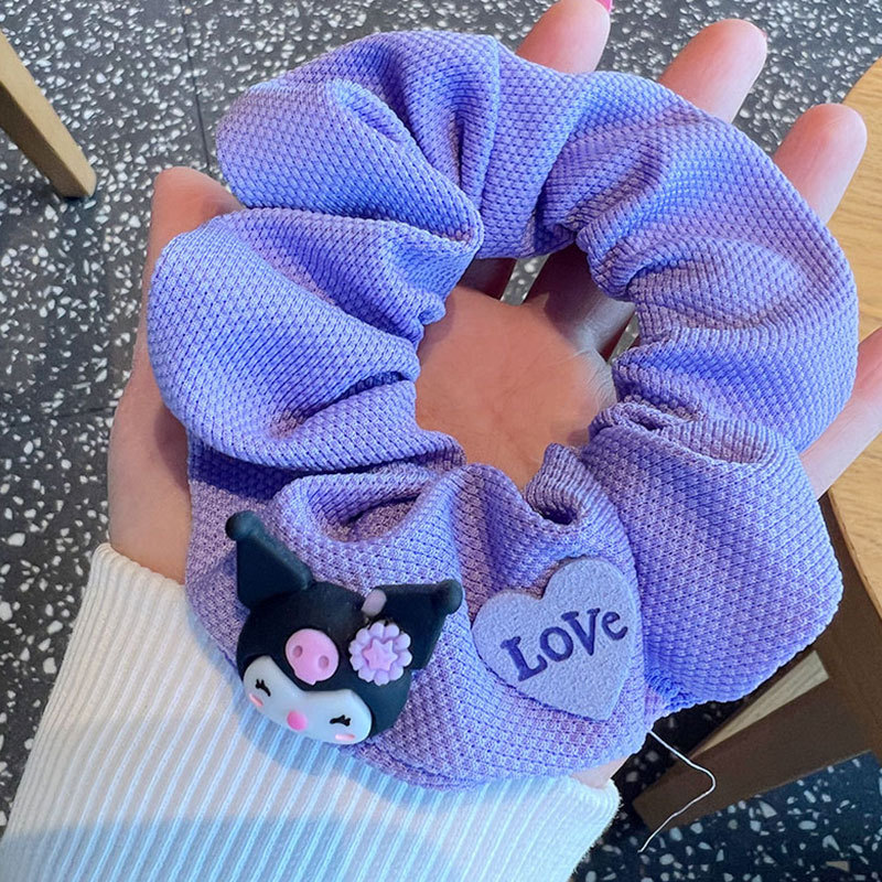 Romantic Girl Purple Rabbit Large Intestine Hair Band Korean Cartoon Cute Waffle Hair Rope Female Texture Wide Edge Hair Rope