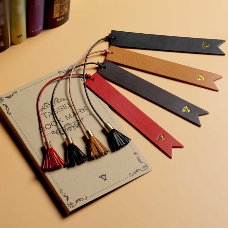 皮革书签厂家定制 学生创意书本夹 韩版简约流苏书签