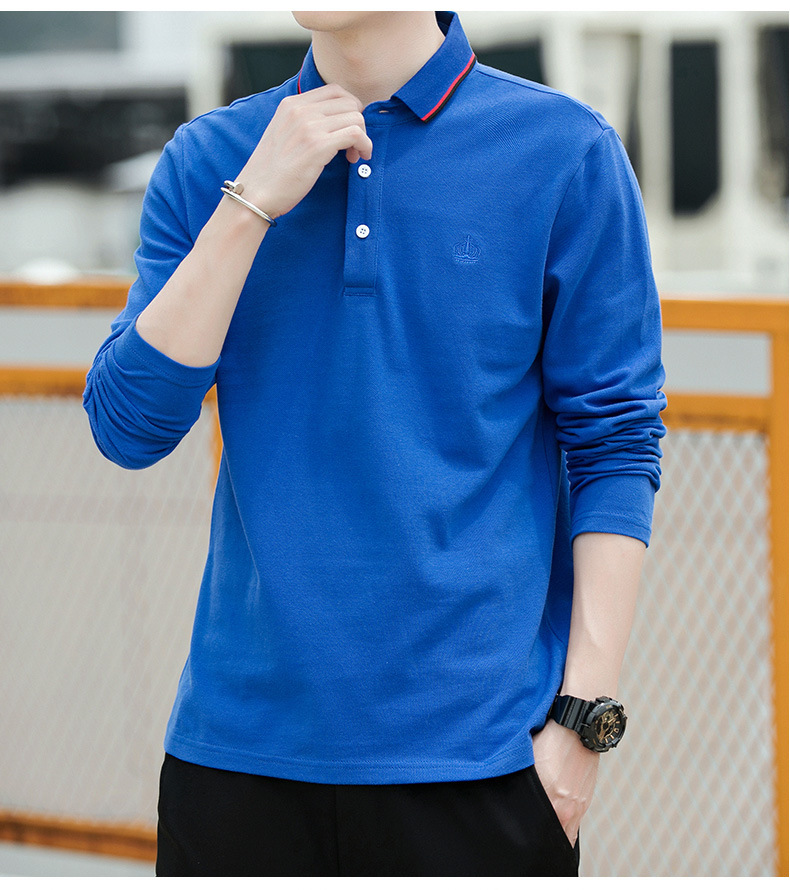 代发长袖t恤男士休闲polo衫韩式潮流百搭打底衫纯棉带领t恤桖春秋