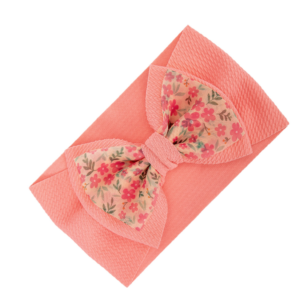 INS European and American Fabric Children Headwear Organza Mesh Printed Bow Baby Headband Foreign Trade DIY Wide Hair Band