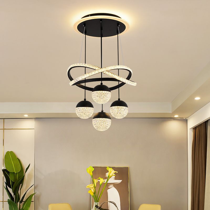 Modern Pendant Light LED Ring Chandeliers Hanging Light Fixture Metal Acrylic for Living Room Dinning Room Bedroom